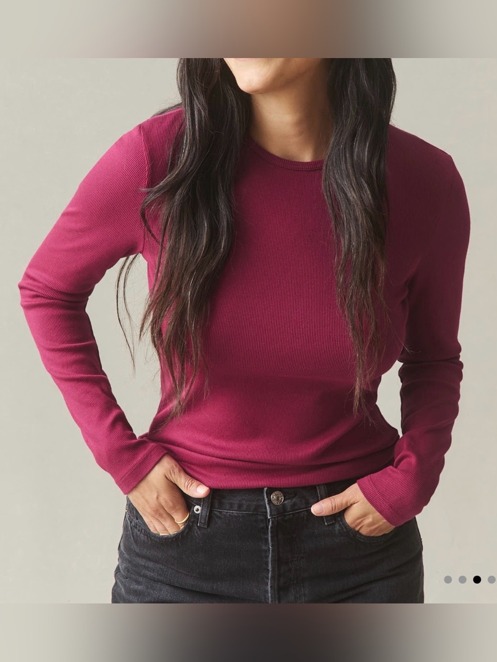 American Giant Luxe Rib Crew Long Sleeve Beet Red Size L NWOT